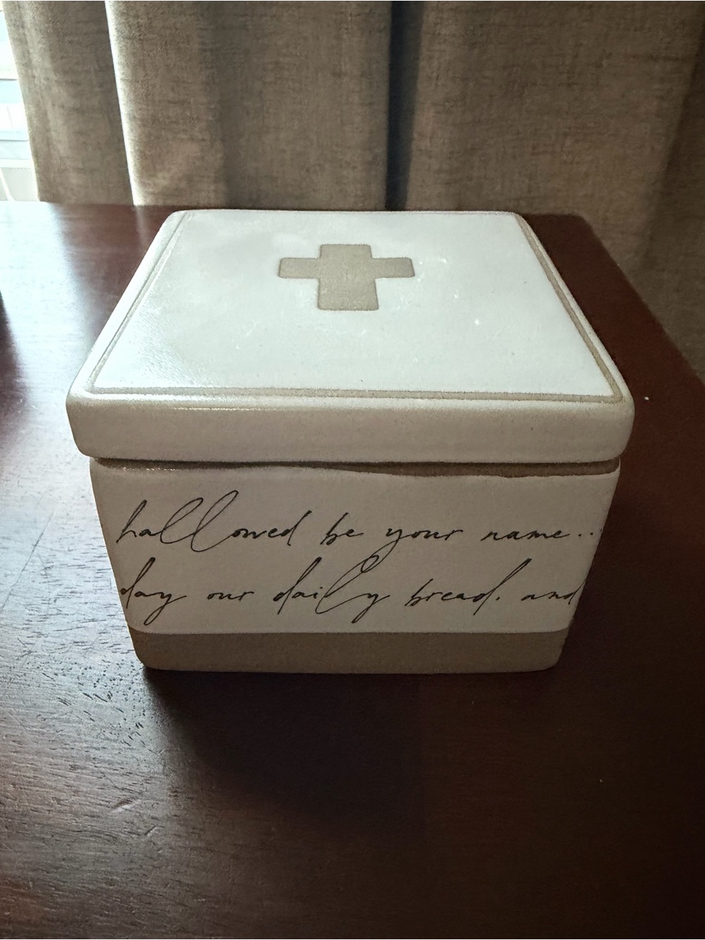 Demdaco Cream and Tan Inspirational Cross Keepsake Box